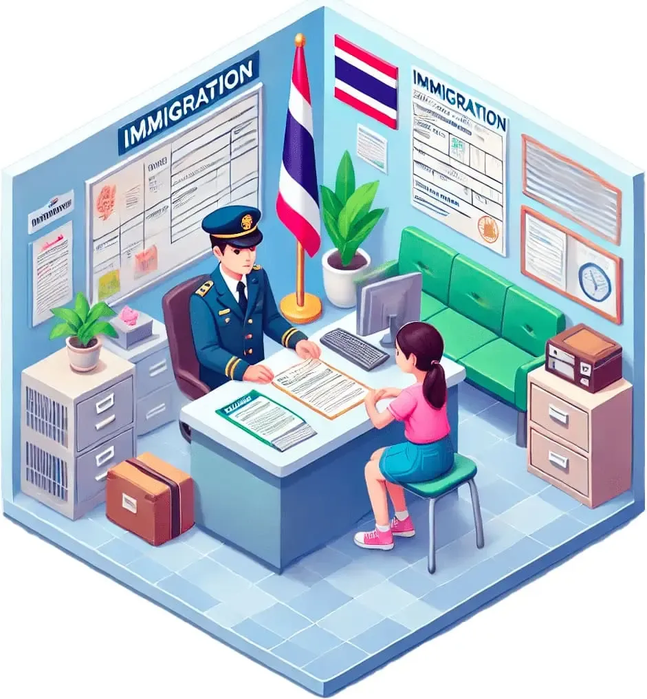 A woman in an immigration office.